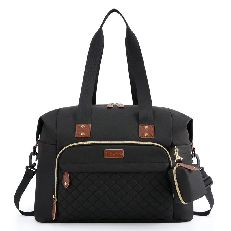 Tuwubi Diaper Bag Tote,Baby Diaper Bag with Pacifier Case Large Travel Diaper Tote Caddy for Mom and Dad Multifunction Large Baby Bag - M-Black - Image 1